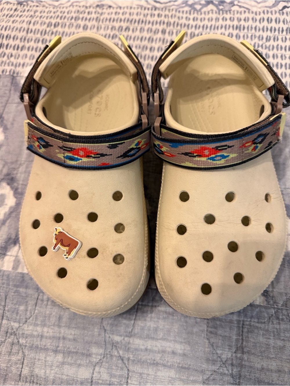 Women’s CROCS Beige Ventilated Clog with Colorful Aztec Strap